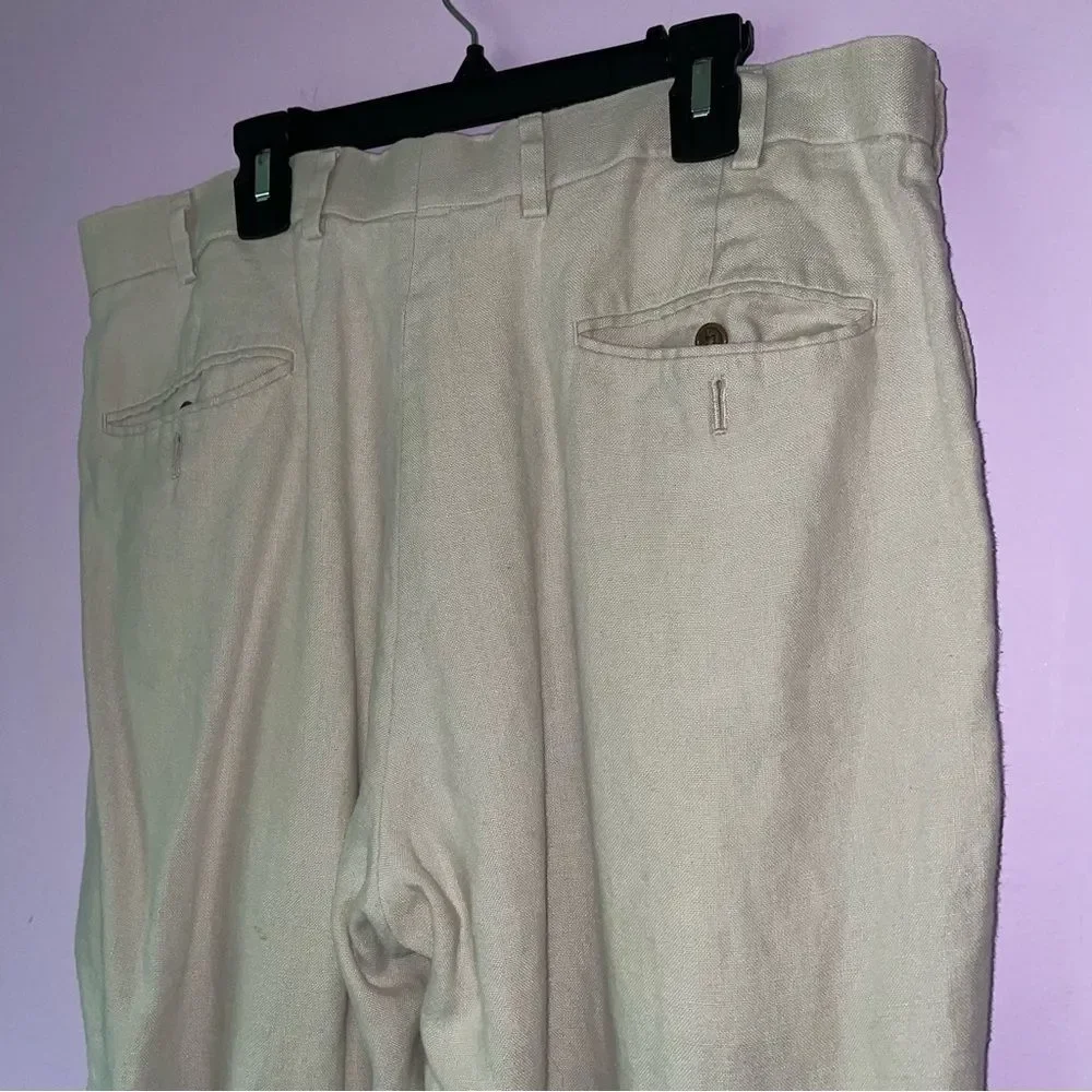 Brooks Brothers 35x30 Irish Linen Trouser Light Tan Pants Coastal Minimalist
